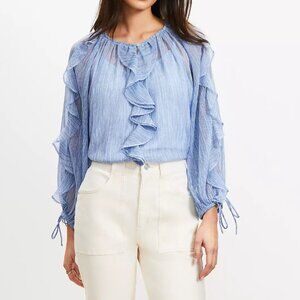 Striped Chiffon Ruffle Tie Cuff Blouse